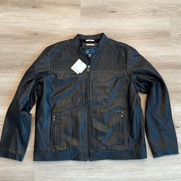 Calvin Klein Premium Mens 100% Black Leather Jacket size 2x - Picture 1 of 9
